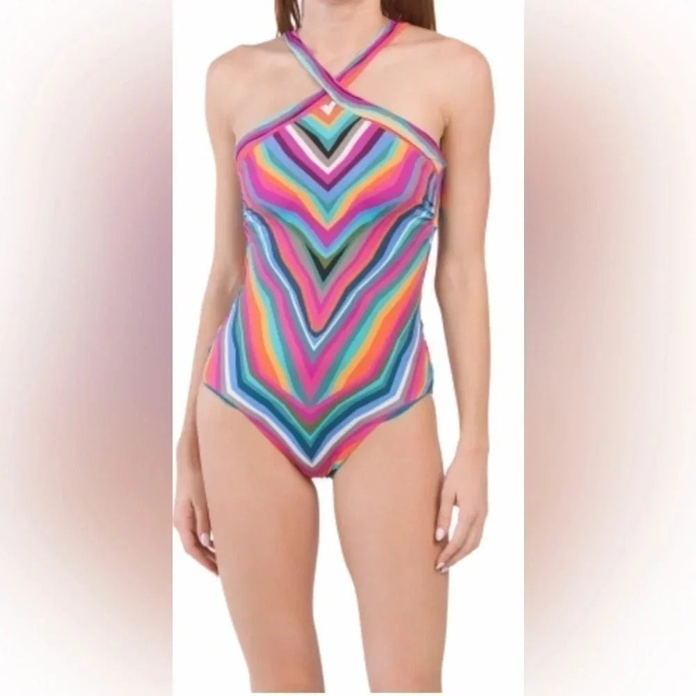 TRINATURK Louvre HighNeck One Piece Swimsuit.Brand New.Size 14.Color Multicolor
